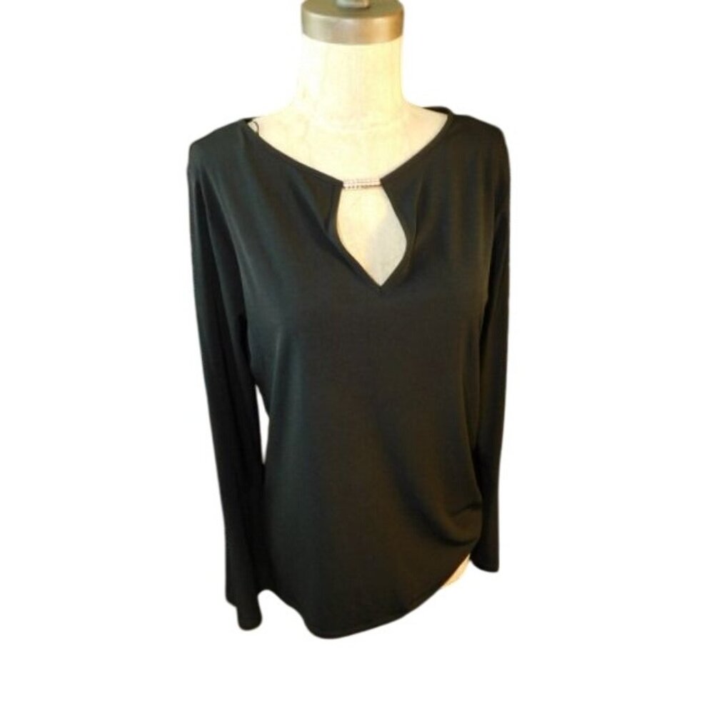 Michael Kors Size M Medium Black Slinky Stretchy Flare Sleeve Blouse NWT $110